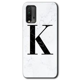 Xiaomi Redmi 9T Beyaz Mermer Desenli K Harfi Baskılı Uyumlu Silikon Kılıf
