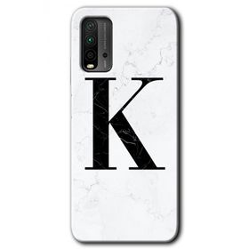 Xiaomi Redmi 9T Beyaz Mermer Desenli K Harfi Baskılı Uyumlu Silikon Kılıf