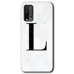 Xiaomi Redmi 9T Beyaz Mermer Desenli L Harfi Baskılı Uyumlu Silikon Kılıf