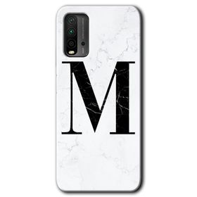 Xiaomi Redmi 9T Beyaz Mermer Desenli M Harfi Baskılı Uyumlu Silikon Kılıf