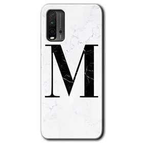 Xiaomi Redmi 9T Beyaz Mermer Desenli M Harfi Baskılı Uyumlu Silikon Kılıf