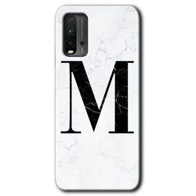Xiaomi Redmi 9T Beyaz Mermer Desenli M Harfi Baskılı Uyumlu Silikon Kılıf