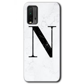 Xiaomi Redmi 9T Beyaz Mermer Desenli N Harfi Baskılı Uyumlu Silikon Kılıf