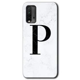 Xiaomi Redmi 9T Beyaz Mermer Desenli P Harfi Baskılı Uyumlu Silikon Kılıf