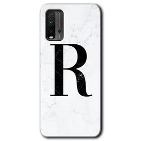 Xiaomi Redmi 9T Beyaz Mermer Desenli R Harfi Baskılı Uyumlu Silikon Kılıf