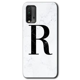 Xiaomi Redmi 9T Beyaz Mermer Desenli R Harfi Baskılı Uyumlu Silikon Kılıf