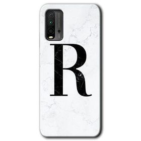Xiaomi Redmi 9T Beyaz Mermer Desenli R Harfi Baskılı Uyumlu Silikon Kılıf