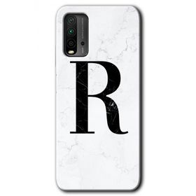 Xiaomi Redmi 9T Beyaz Mermer Desenli R Harfi Baskılı Uyumlu Silikon Kılıf