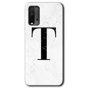 Xiaomi Redmi 9T Beyaz Mermer Desenli T Harfi Baskılı Uyumlu Silikon Kılıf