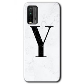 Xiaomi Redmi 9T Beyaz Mermer Desenli Y Harfi Baskılı Uyumlu Silikon Kılıf