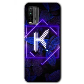 Xiaomi Redmi 9T Dark Neon Yaprak K Harfi Baskılı Uyumlu Silikon Kılıf