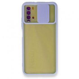 Xiaomi Redmi 9T Palm Buzlu Kamera Sürgülü Silikon - Lila Cep Telefonu Kılıfı