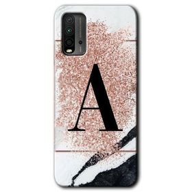 Xiaomi Redmi 9T Pembe Mermer Desenli A Harfi Baskılı Uyumlu Silikon Kılıf