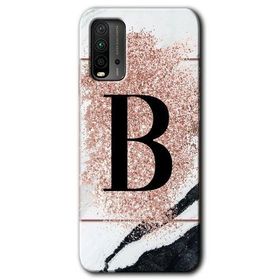 Xiaomi Redmi 9T Pembe Mermer Desenli B Harfi Baskılı Uyumlu Silikon Kılıf