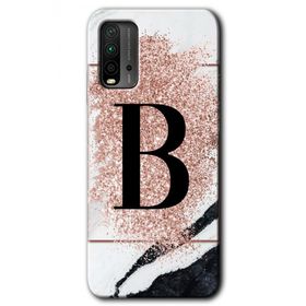 Xiaomi Redmi 9T Pembe Mermer Desenli B Harfi Baskılı Uyumlu Silikon Kılıf