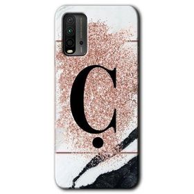 Xiaomi Redmi 9T Pembe Mermer Desenli Ç Harfi Baskılı Uyumlu Silikon Kılıf
