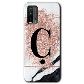 Xiaomi Redmi 9T Pembe Mermer Desenli Ç Harfi Baskılı Uyumlu Silikon Kılıf