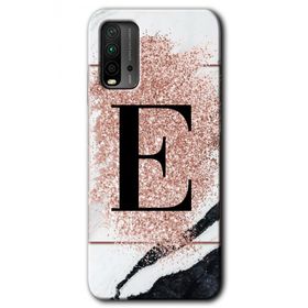 Xiaomi Redmi 9T Pembe Mermer Desenli E Harfi Baskılı Uyumlu Silikon Kılıf