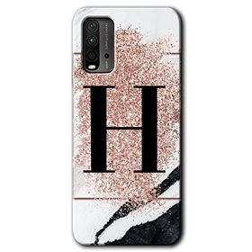 Xiaomi Redmi 9T Pembe Mermer Desenli H Harfi Baskılı Uyumlu Silikon Kılıf