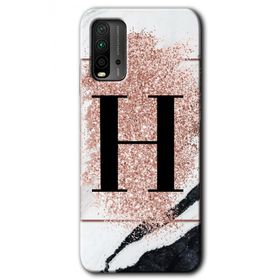 Xiaomi Redmi 9T Pembe Mermer Desenli H Harfi Baskılı Uyumlu Silikon Kılıf