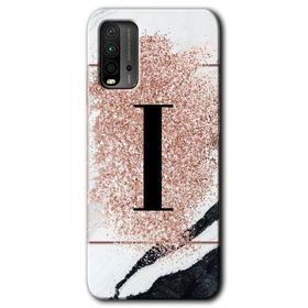 Xiaomi Redmi 9T Pembe Mermer Desenli İ Harfi Baskılı Uyumlu Silikon Kılıf