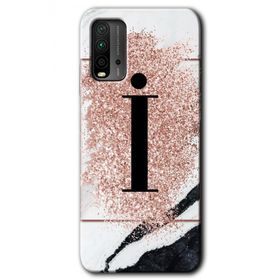 Xiaomi Redmi 9T Pembe Mermer Desenli İ Harfi Baskılı Uyumlu Silikon Kılıf