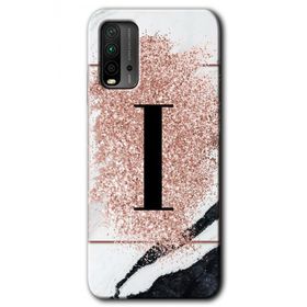 Xiaomi Redmi 9T Pembe Mermer Desenli İ Harfi Baskılı Uyumlu Silikon Kılıf