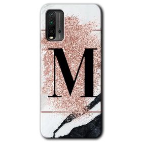 Xiaomi Redmi 9T Pembe Mermer Desenli K Harfi Baskılı Uyumlu Silikon Kılıf