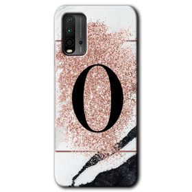 Xiaomi Redmi 9T Pembe Mermer Desenli K Harfi Baskılı Uyumlu Silikon Kılıf