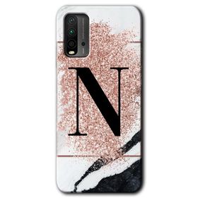Xiaomi Redmi 9T Pembe Mermer Desenli K Harfi Baskılı Uyumlu Silikon Kılıf