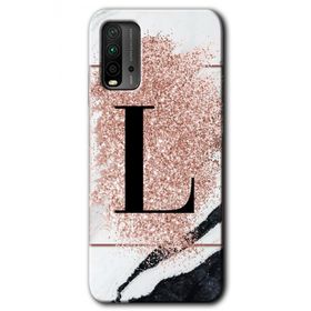 Xiaomi Redmi 9T Pembe Mermer Desenli L Harfi Baskılı Uyumlu Silikon Kılıf