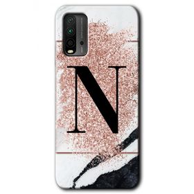 Xiaomi Redmi 9T Pembe Mermer Desenli N Harfi Baskılı Uyumlu Silikon Kılıf