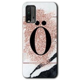 Xiaomi Redmi 9T Pembe Mermer Desenli Ö Harfi Baskılı Uyumlu Silikon Kılıf