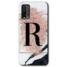 Xiaomi Redmi 9T Pembe Mermer Desenli R Harfi Baskılı Uyumlu Silikon Kılıf