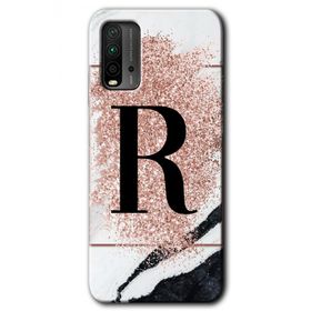 Xiaomi Redmi 9T Pembe Mermer Desenli R Harfi Baskılı Uyumlu Silikon Kılıf