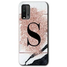 Xiaomi Redmi 9T Pembe Mermer Desenli Ş Harfi Baskılı Uyumlu Silikon Kılıf