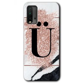 Xiaomi Redmi 9T Pembe Mermer Desenli U Harfi Baskılı Uyumlu Silikon Kılıf
