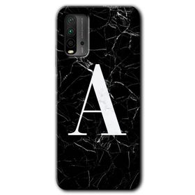 Xiaomi Redmi 9T Siyah Mermer Desenli A Harfi Baskılı Uyumlu Silikon Kılıf