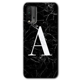 Xiaomi Redmi 9T Siyah Mermer Desenli A Harfi Baskılı Uyumlu Silikon Kılıf