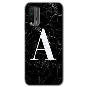 Xiaomi Redmi 9T Siyah Mermer Desenli A Harfi Baskılı Uyumlu Silikon Kılıf