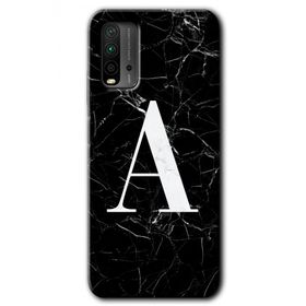 Xiaomi Redmi 9T Siyah Mermer Desenli A Harfi Baskılı Uyumlu Silikon Kılıf