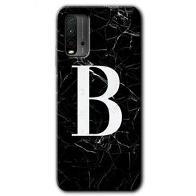 Xiaomi Redmi 9T Siyah Mermer Desenli B Harfi Baskılı Uyumlu Silikon Kılıf