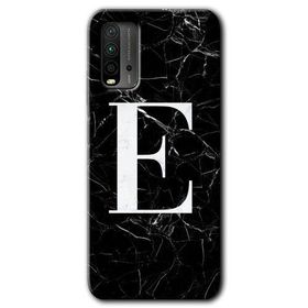 Xiaomi Redmi 9T Siyah Mermer Desenli E Harfi Baskılı Uyumlu Silikon Kılıf