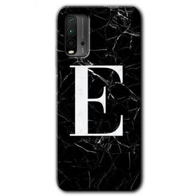 Xiaomi Redmi 9T Siyah Mermer Desenli E Harfi Baskılı Uyumlu Silikon Kılıf