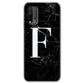 Xiaomi Redmi 9T Siyah Mermer Desenli F Harfi Baskılı Uyumlu Silikon Kılıf
