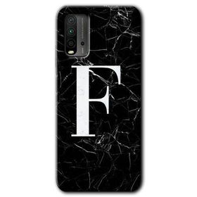 Xiaomi Redmi 9T Siyah Mermer Desenli F Harfi Baskılı Uyumlu Silikon Kılıf