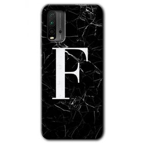Xiaomi Redmi 9T Siyah Mermer Desenli F Harfi Baskılı Uyumlu Silikon Kılıf