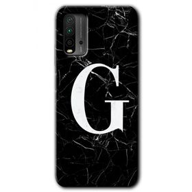 Xiaomi Redmi 9T Siyah Mermer Desenli G Harfi Baskılı Uyumlu Silikon Kılıf