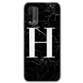 Xiaomi Redmi 9T Siyah Mermer Desenli H Harfi Baskılı Uyumlu Silikon Kılıf