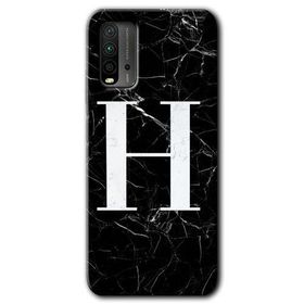 Xiaomi Redmi 9T Siyah Mermer Desenli H Harfi Baskılı Uyumlu Silikon Kılıf